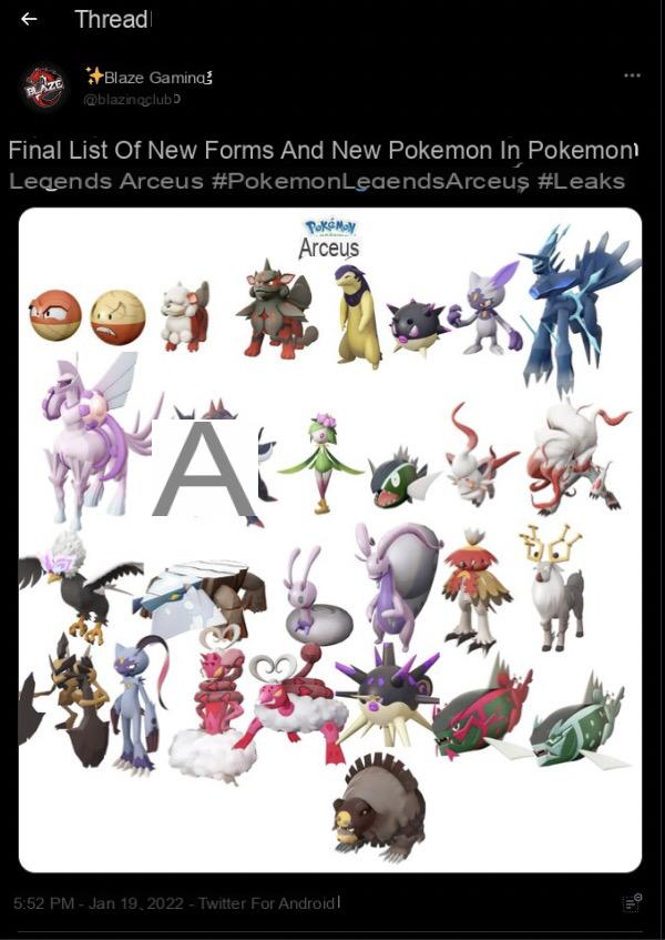 Leaked Pokémon Legends: Arceus data lists 242 monsters